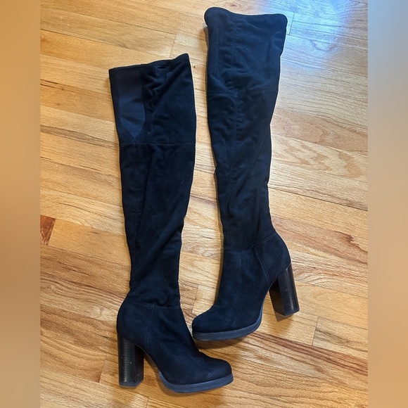 Calvin Klein Shoes - Calvin Klein Bisma Suede Over the Knee Chunky Heeled Boots